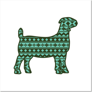 Show Boer Goat with Green Southwest Aztec Pattern Posters and Art